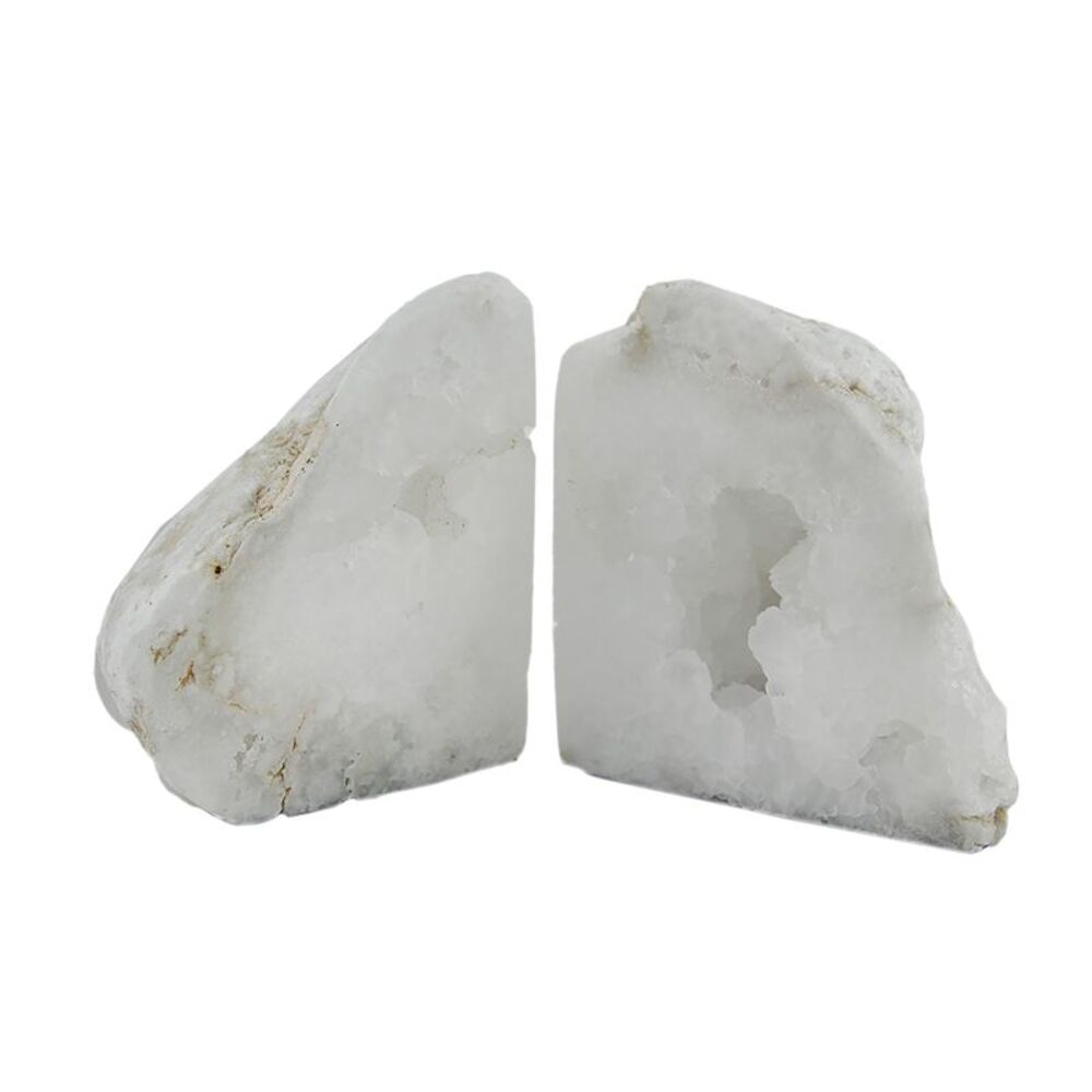 Natural White Geode Polished Quartz Crystal Bookends 4-7 Pounds